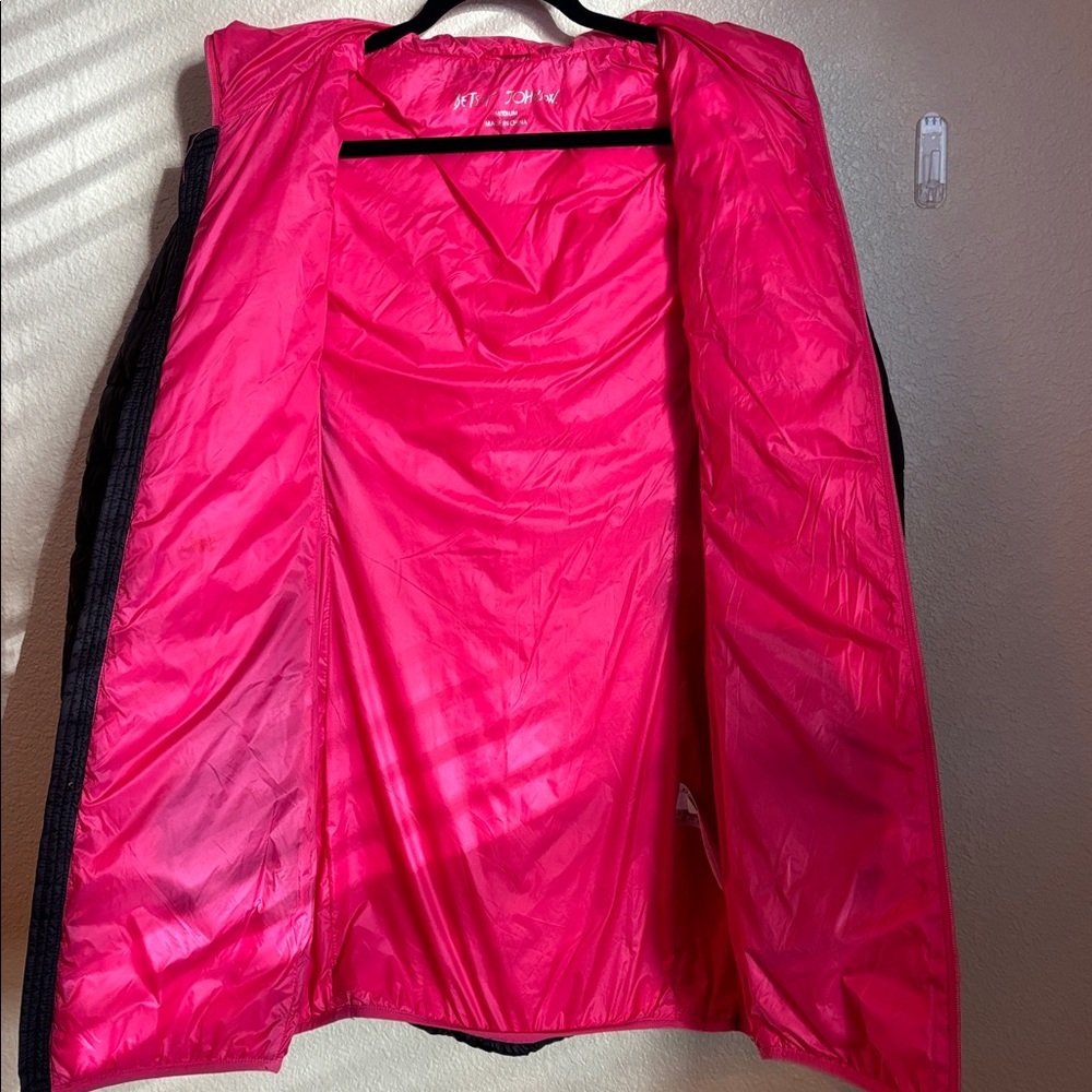 Betsey Johnson Black Puffer Jacket with Pink Trim - Picture 5 of 6